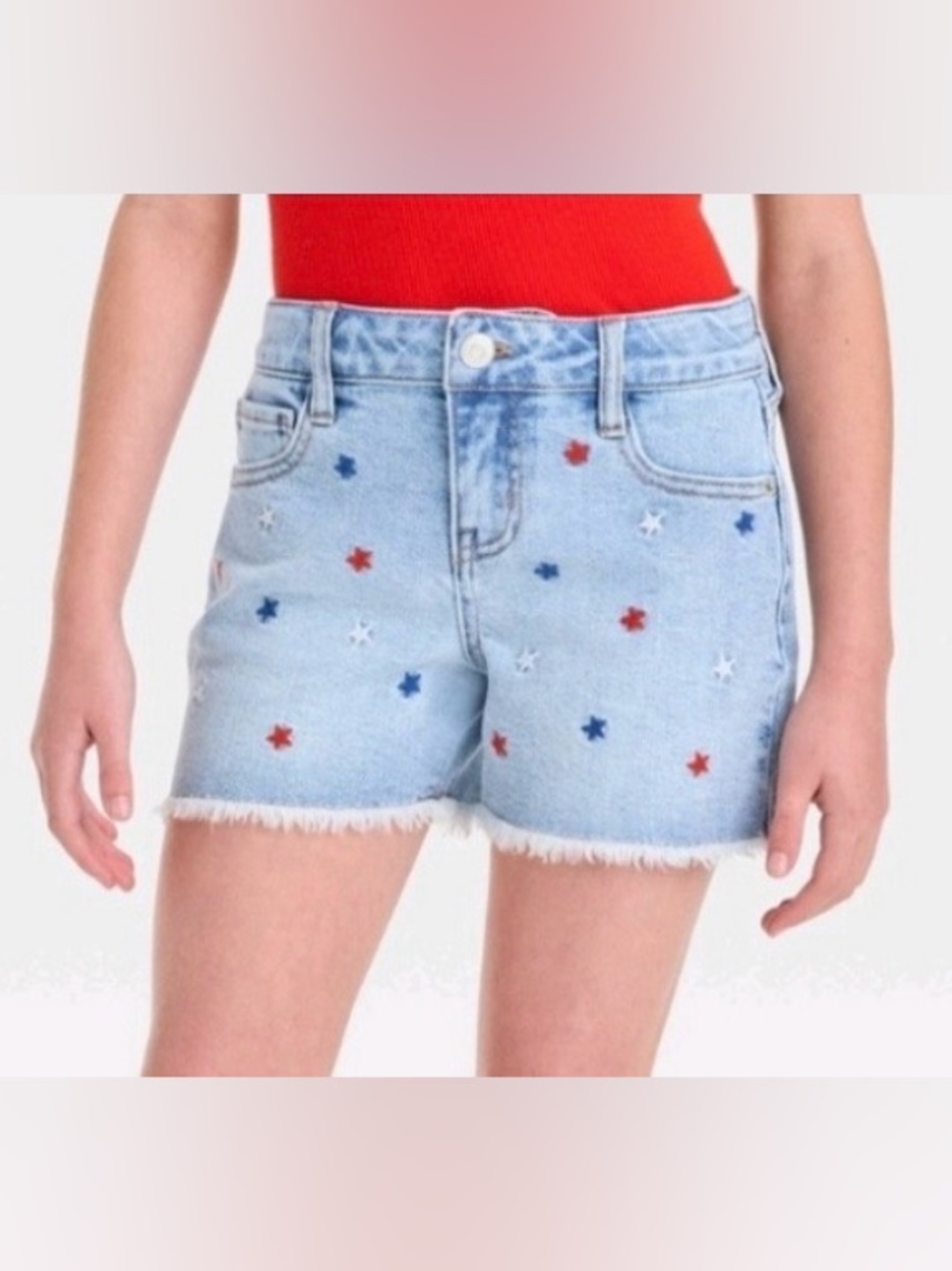 Star Embroidered Denim Shorts - Fourth of July - Girls XL 14